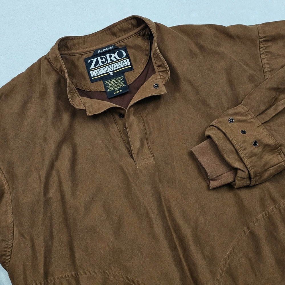 Zero Restriction Pullover Mens M Brown Microsuede Golf Windshirt Mock Neck ZR